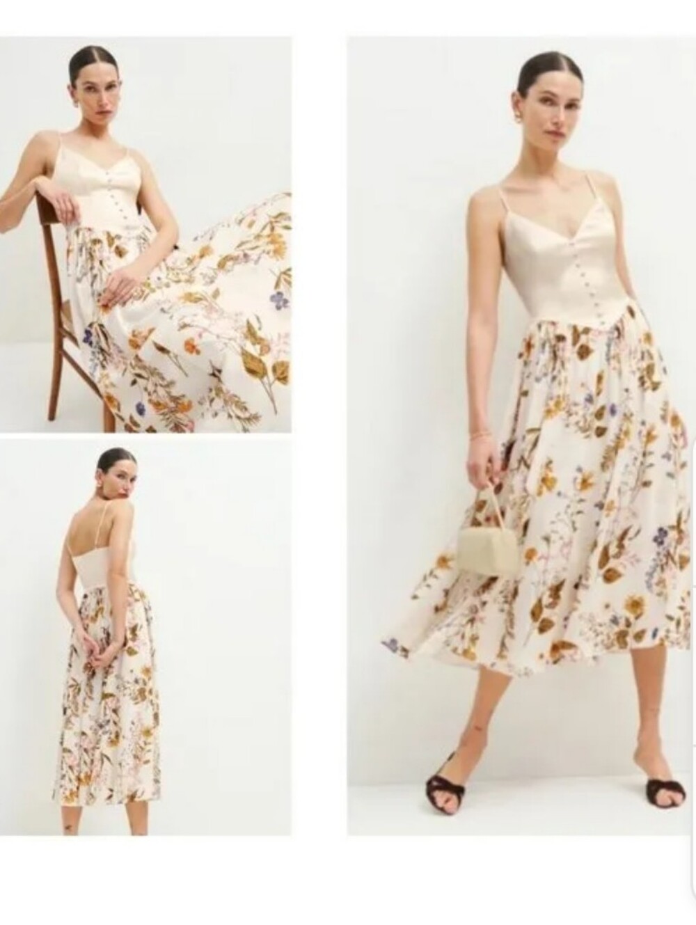 Reformation Cream Lightweight Dress with Button Detail